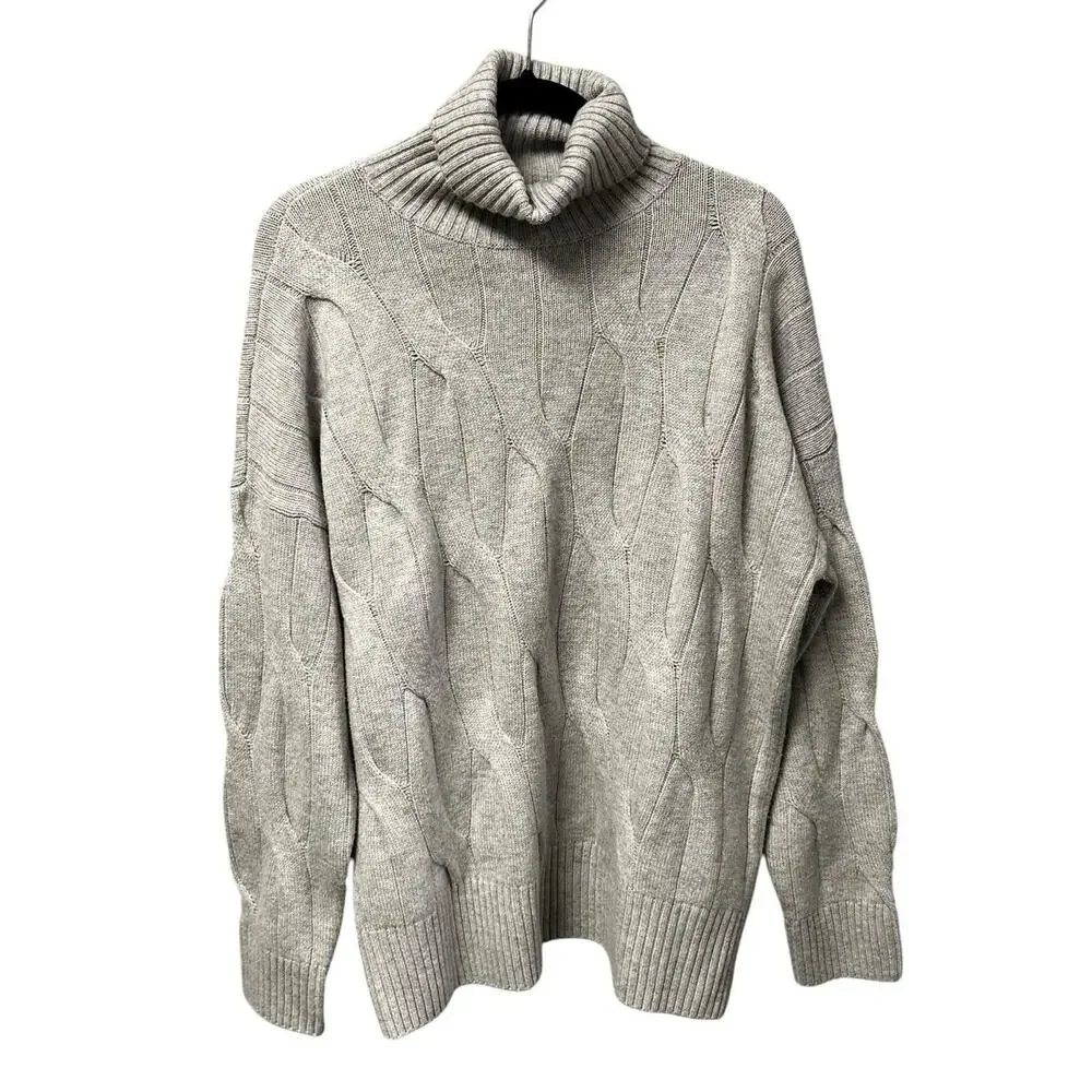 J. McLaughlin Gray Cable Knit Turtleneck Wool Cashmere Blend Sweater Womens XL